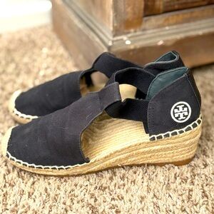 SOLD - Tory Burch Sandals Catalina Espadrilles Black Elastic Ankle size 7